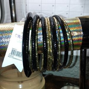 Elegant Black and Gold Stackable Bracelets